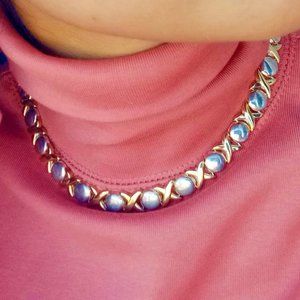 2-Tone "XOXO" 925 Sterling Silver Collar Necklace
